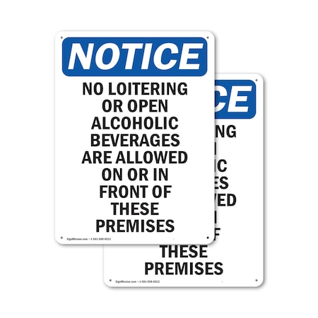 Signmission No Loitering Or Open Alcoholic OSHA Notice Sign, Plastic, 10in W x 14in L, 2PK OS-2PACK-NS-P-1014-V-14697